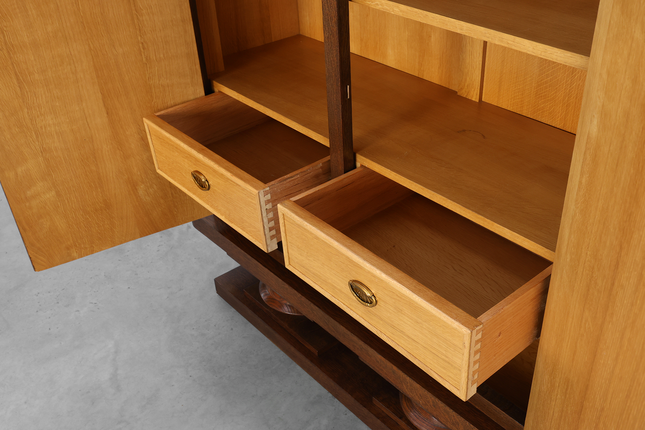 Art Deco Oak Cabinet with Sculptural Carving by Jacques Klein, France 1925 thumbnail